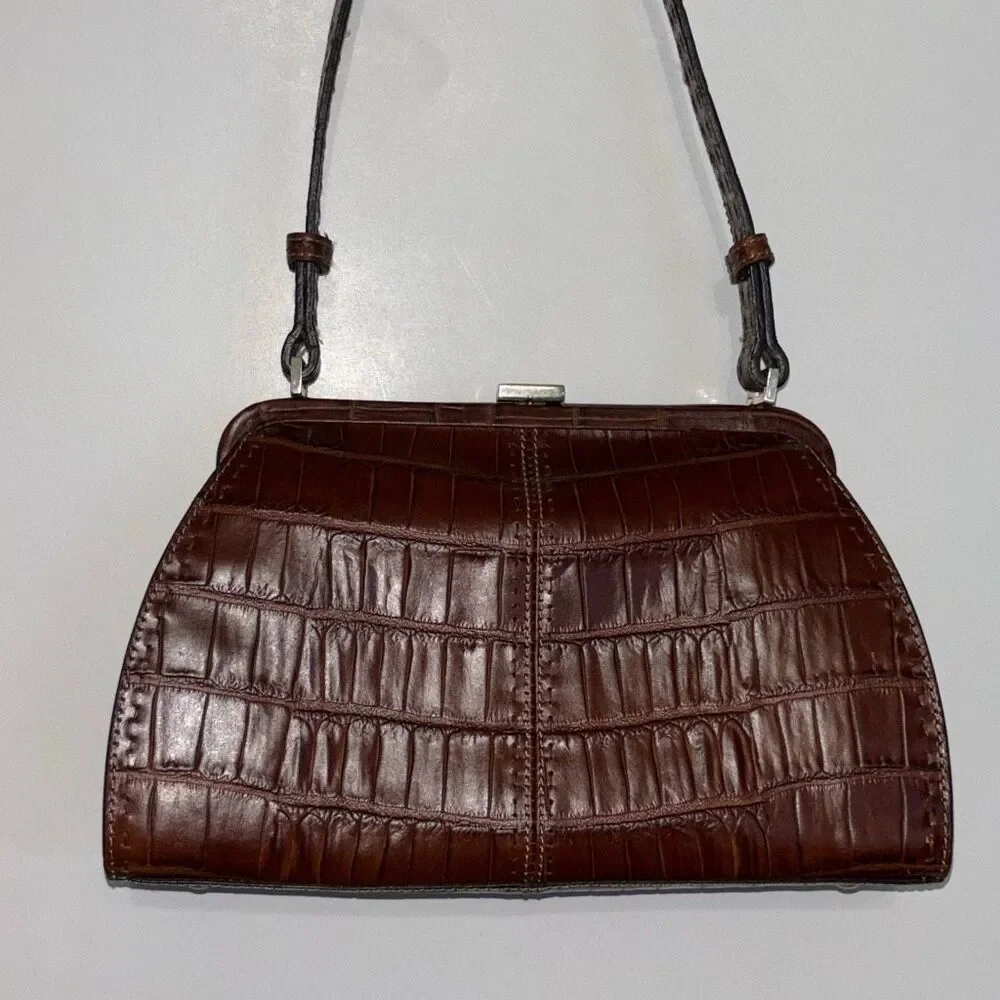 Classic Croc-Embossed Top-Handle Bag in Dark Brown
